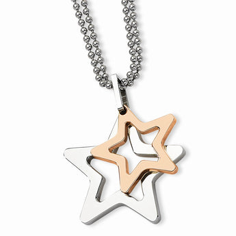 Stainless Steel Rose IP-plated Stars Pendant 22in Necklace