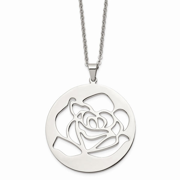 Stainless Steel Rose Cutout Pendant Necklace