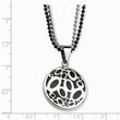 Stainless Steel Black Rubber Fancy Circles 22in Necklace