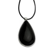 Stainless Steel Black Glass Teardrop with 1.5 inch Necklace
