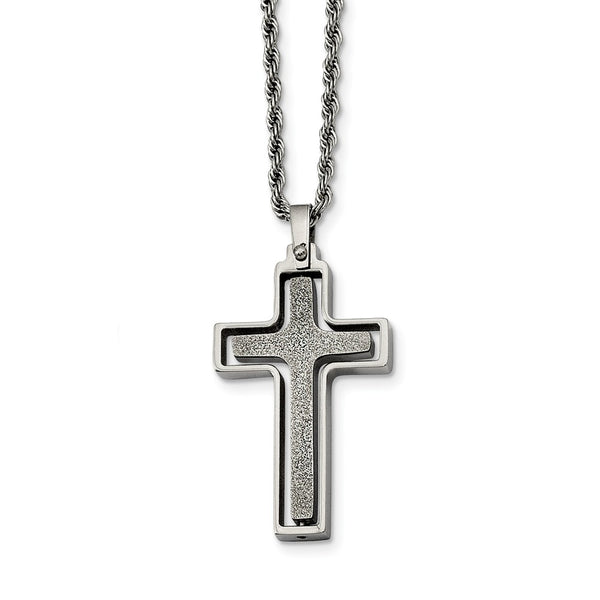 Stainless Steel Polished & Laser Cut Cross Pendant Necklace