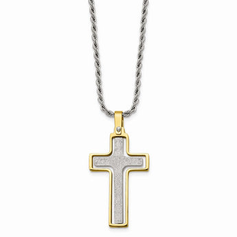 Stainless Steel Yellow IP-plated Laser Cut Moveable Cross Necklace