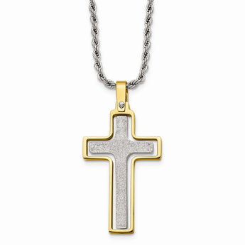 Stainless Steel Yellow IP-plated Laser Cut Moveable Cross Necklace