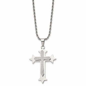 Stainless Steel Polished & Laser Cut Cross Pendant Necklace