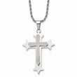 Stainless Steel Polished & Laser Cut Cross Pendant Necklace