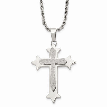 Stainless Steel Polished & Laser Cut Cross Pendant Necklace