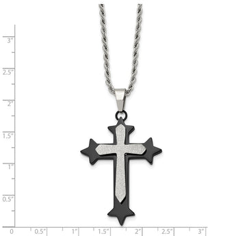 Stainless Steel IP Black-plated Laser Cut Cross Necklace