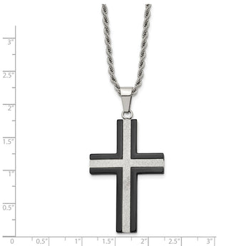 Stainless Steel IP Black-plated Laser Cut Cross Necklace