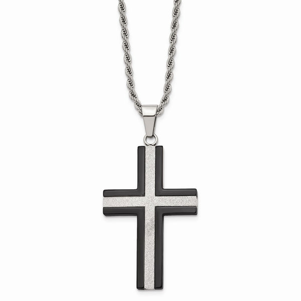 Stainless Steel IP Black-plated Laser Cut Cross Necklace