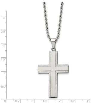 Stainless Steel Laser Cut Edges Cross Pendant Necklace