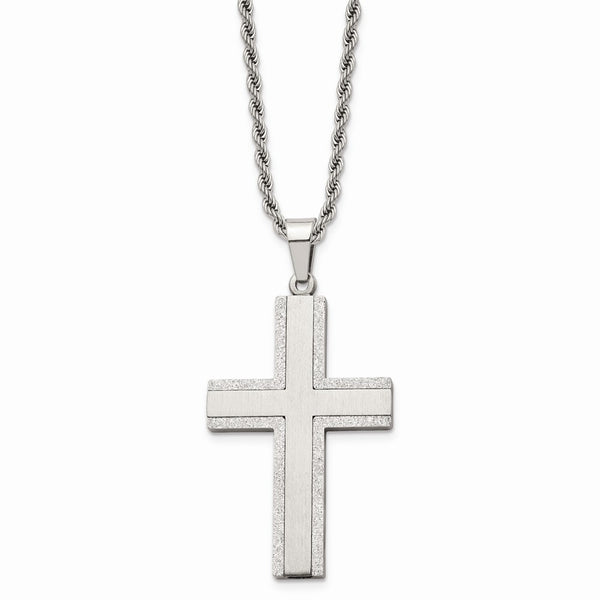 Stainless Steel Laser Cut Edges Cross Pendant Necklace