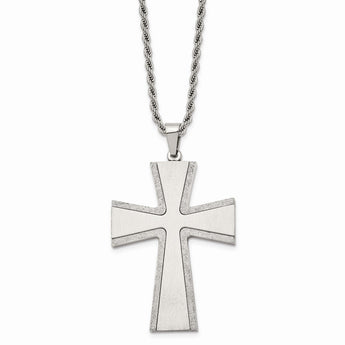 Stainless Steel Laser Cut & Brushed Cross Pendant Necklace