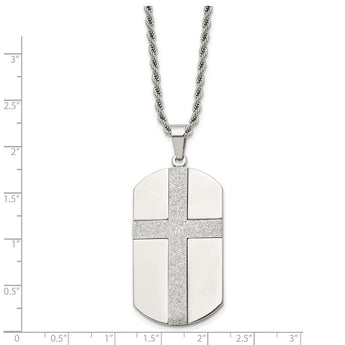 Stainless Steel Laser Cut Cross Center Dog Tag Necklace