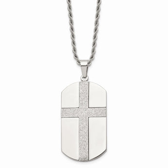 Stainless Steel Laser Cut Cross Center Dog Tag Necklace