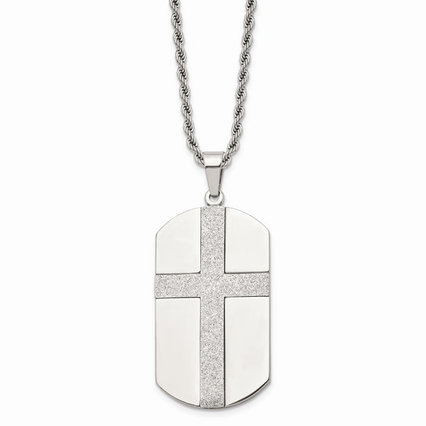 Stainless Steel Laser Cut Cross Center Dog Tag Necklace