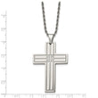 Stainless Steel Polished Cross w/CZs Pendant Necklace