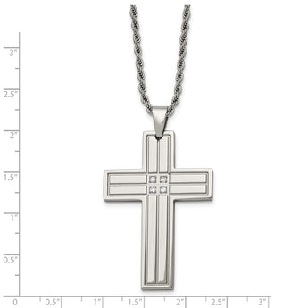 Stainless Steel Polished Cross w/CZs Pendant Necklace