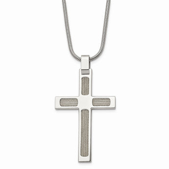 Stainless Steel Polished with Cable 24in Cross Necklace