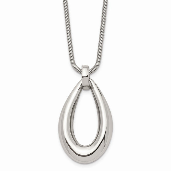 Stainless Steel Polished Teardrop Dangle Pendant Necklace