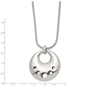 Stainless Steel Polished Circle Cut-out Dangle Pendant Necklace