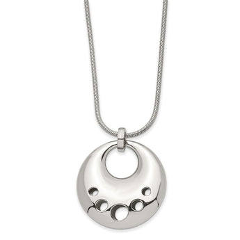 Stainless Steel Polished Circle Cut-out Dangle Pendant Necklace