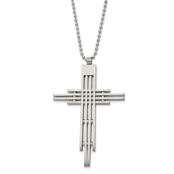 Stainless Steel Brushed Cross Pendant Necklace