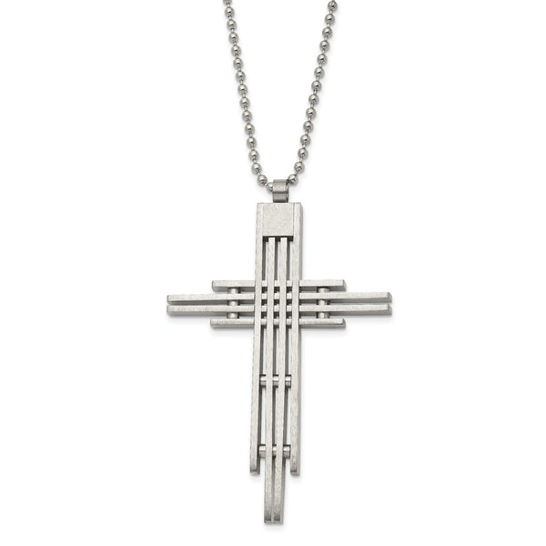 Stainless Steel Brushed Cross Pendant Necklace