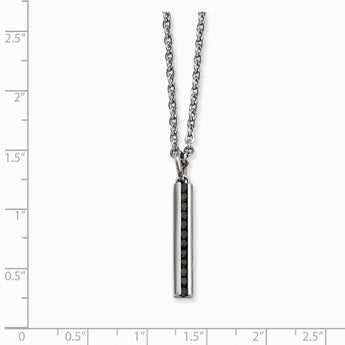 Stainless Steel Black CZ Thin Pendant Necklace