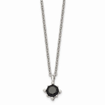 Stainless Steel Black CZ Pendant Necklace