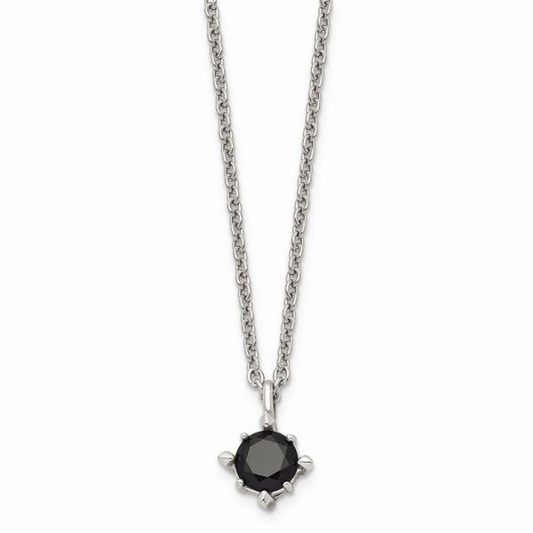 Stainless Steel Black CZ Pendant Necklace