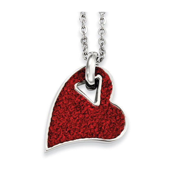 Stainless Steel Red Crystal Heart Pendant Necklace