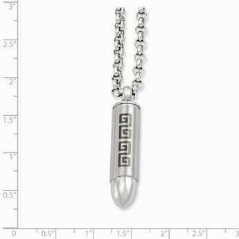 Stainless Steel Greek Key Design Bullet Pendant Necklace