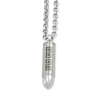 Stainless Steel Greek Key Design Bullet Pendant Necklace