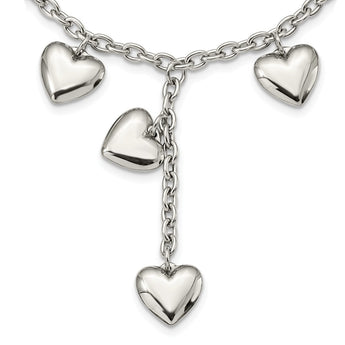 Stainless Steel Polished Hearts 18in Y Necklace