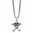 Stainless Steel Antiqued Skull & Crossbones Pendant 24in Necklace