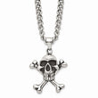 Stainless Steel Antiqued Skull & Crossbones Pendant 24in Necklace