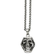Stainless Steel Antiqued Skull Pendant 24in Necklace
