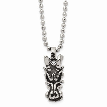 Stainless Steel Antiqued Dragon Head Pendant Necklace