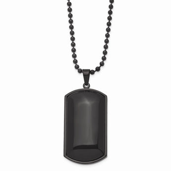 Stainless Steel IP Black-plated & Black Agate Dog Tag Necklace