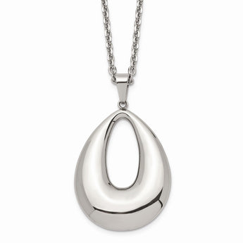 Stainless Steel Hollow Teardrop Pendant Necklace