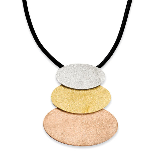 Stainless Steel Tri-Color IP-plated Ovals 20in w/ext Necklace