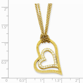 Stainless Steel Yellow IP-plated Laser-cut Heart w/CZs 20in Necklace