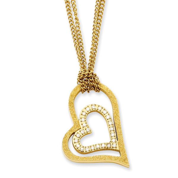 Stainless Steel Yellow IP-plated Laser-cut Heart w/CZs 20in Necklace
