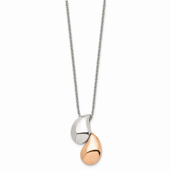 Stainless Steel Pink IP-plated & Polished Teardrop Necklace