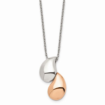 Stainless Steel Pink IP-plated & Polished Teardrop Necklace