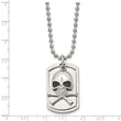 Stainless Steel Antiqued Skull & Cross Bones Dog Tag Necklace