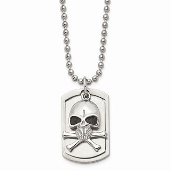 Stainless Steel Antiqued Skull & Cross Bones Dog Tag Necklace