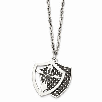 Stainless Steel IP Black Plated Moveable Shield Pendant Necklace