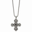 Stainless Steel Black Agate & Antiqued Cross Pendant Necklace