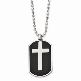 Stainless Steel Black-plated Dog Tag & Polished Cross Necklace